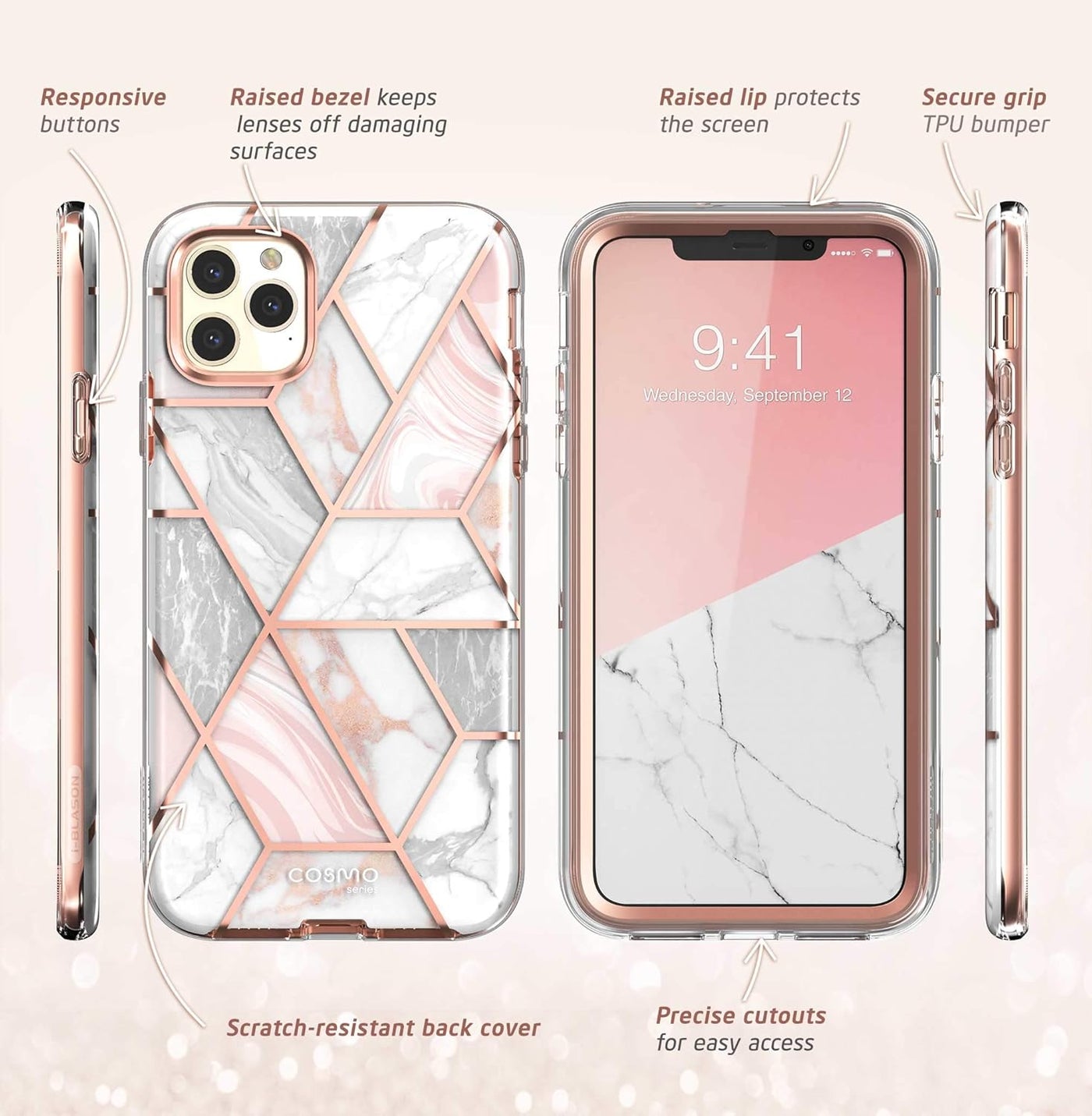 Cosmo Series Case for Iphone 11 Pro Max 2019 Release, Slim Full-Body Stylish Protective Case with Built-In Screen Protector (Marble)