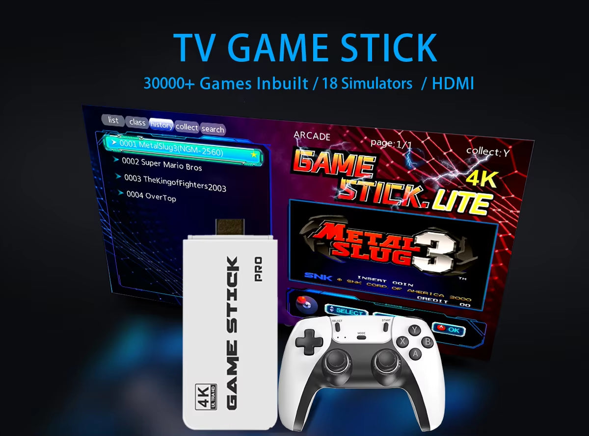 M8 4K Pro Game Stick Mini TV Handheld Game Console Wireless Gamepads Video Game 30000+ Retro HD Output Two-Player for PS1 Etc