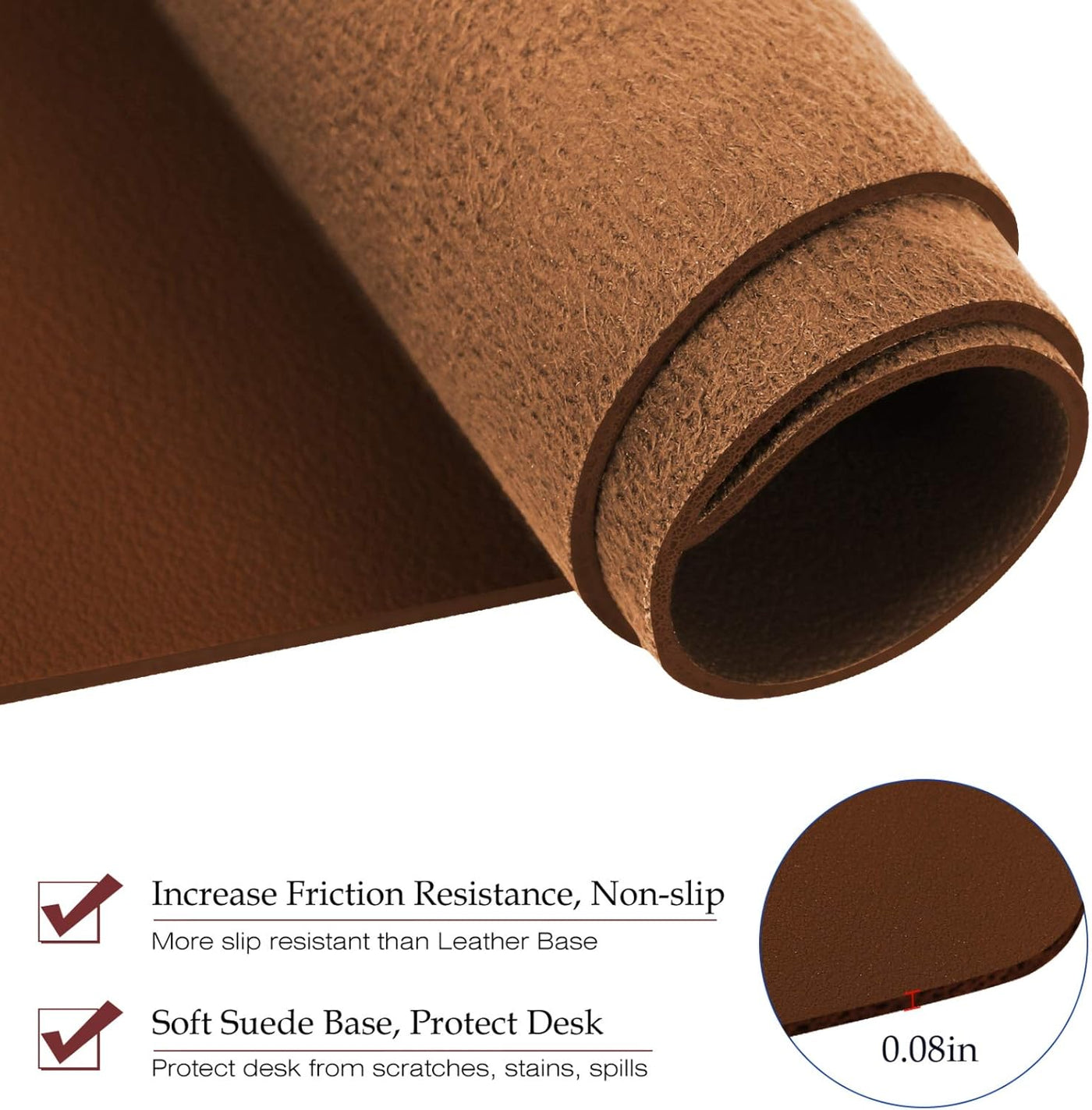 PU Leather Desk Pad with Suede Base, Multi-Color Non-Slip Mouse Pad, 32” X 16” Waterproof Desk Writing Mat, Large Desk Blotter Protector (Brown)