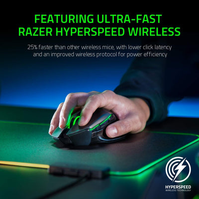 Basilisk Ultimate Hyperspeed Wireless Gaming Mouse W/ Charging Dock: Fastest Gaming Mouse Switch - 20K DPI Optical Sensor - Chroma RGB - 11 Programmable Buttons - 100 Hr Battery - Classic Black